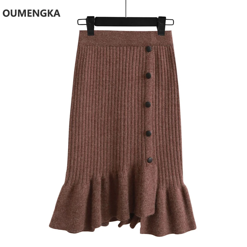 New Women Knee Length Casual Skirts Knitting Solid Female Mermaid