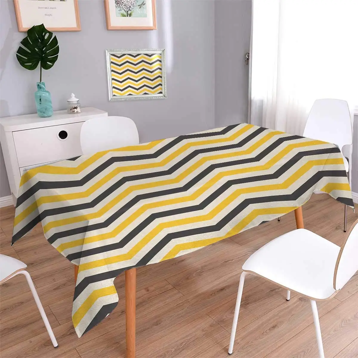 

Yellow Chevron Square Large Zigzags in Retro Design Geometrical Horizontal Tile Stain Resistant Wrinkle Tablecloth