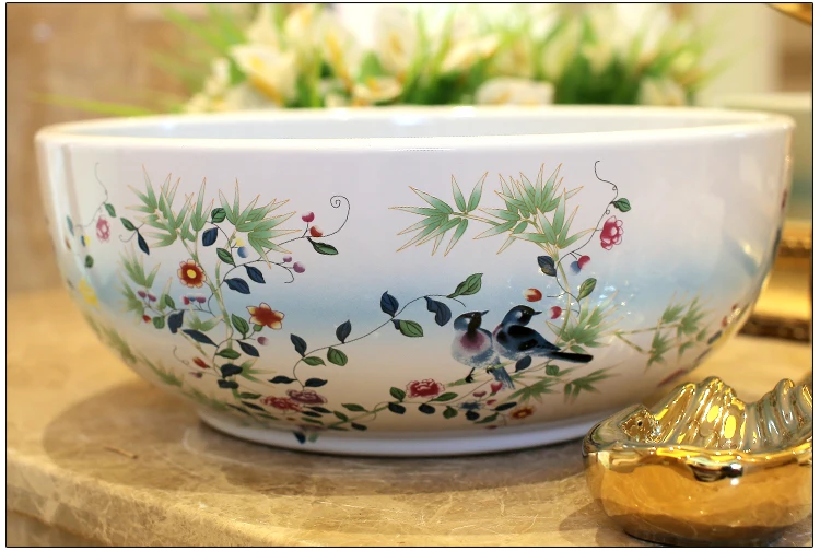 Europe Vintage Style Art wash basin Ceramic Counter Top Wash Basin Bathroom Sink round shape wash basins (3)