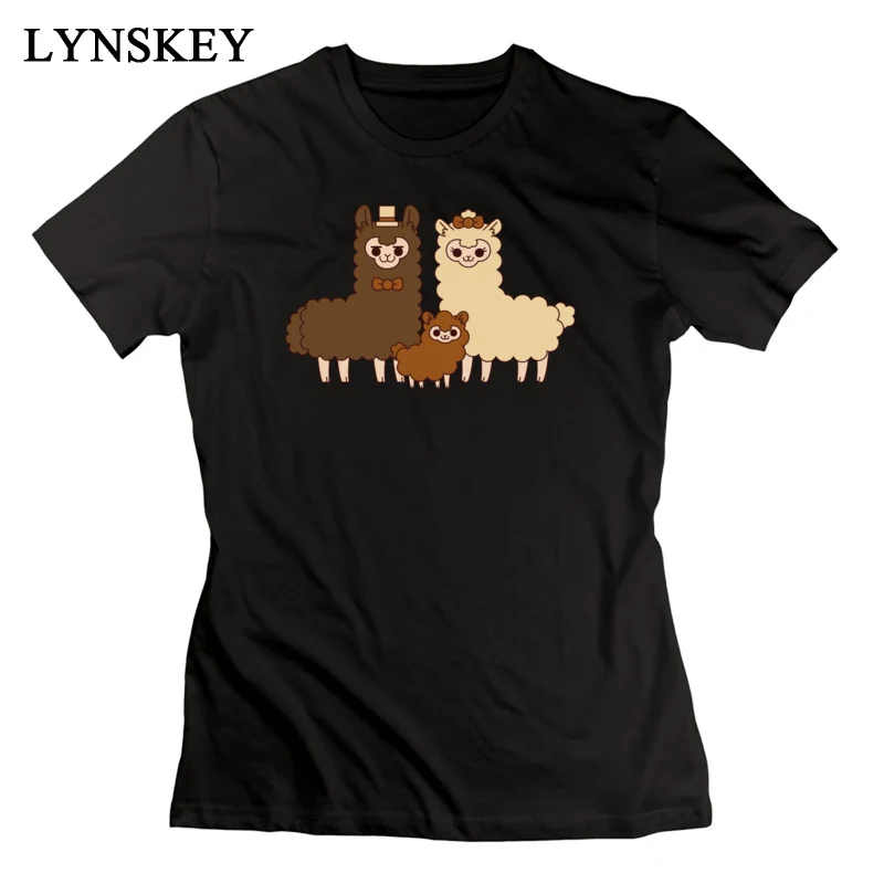 LYNSKEY T-Shirts Slim Fit New Fashion Chocolate alpaca family Round Neck 100% Cotton Women's Summer Fall Tops T Shirt Slim Fit Tee-Shirts pink