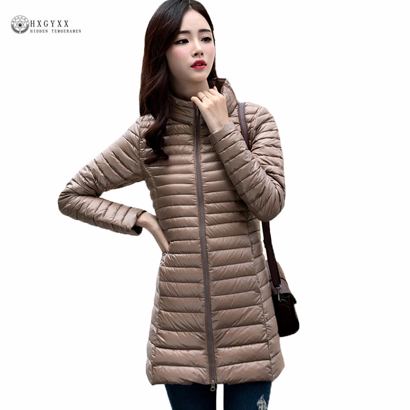 2017 Novas Mulheres Outono Inverno Quente Para Baixo Casaco Plus Size Solto sólidos Mangas Compridas Pato Branco Para Baixo Casaco Feminino Outerwear Quente OK833