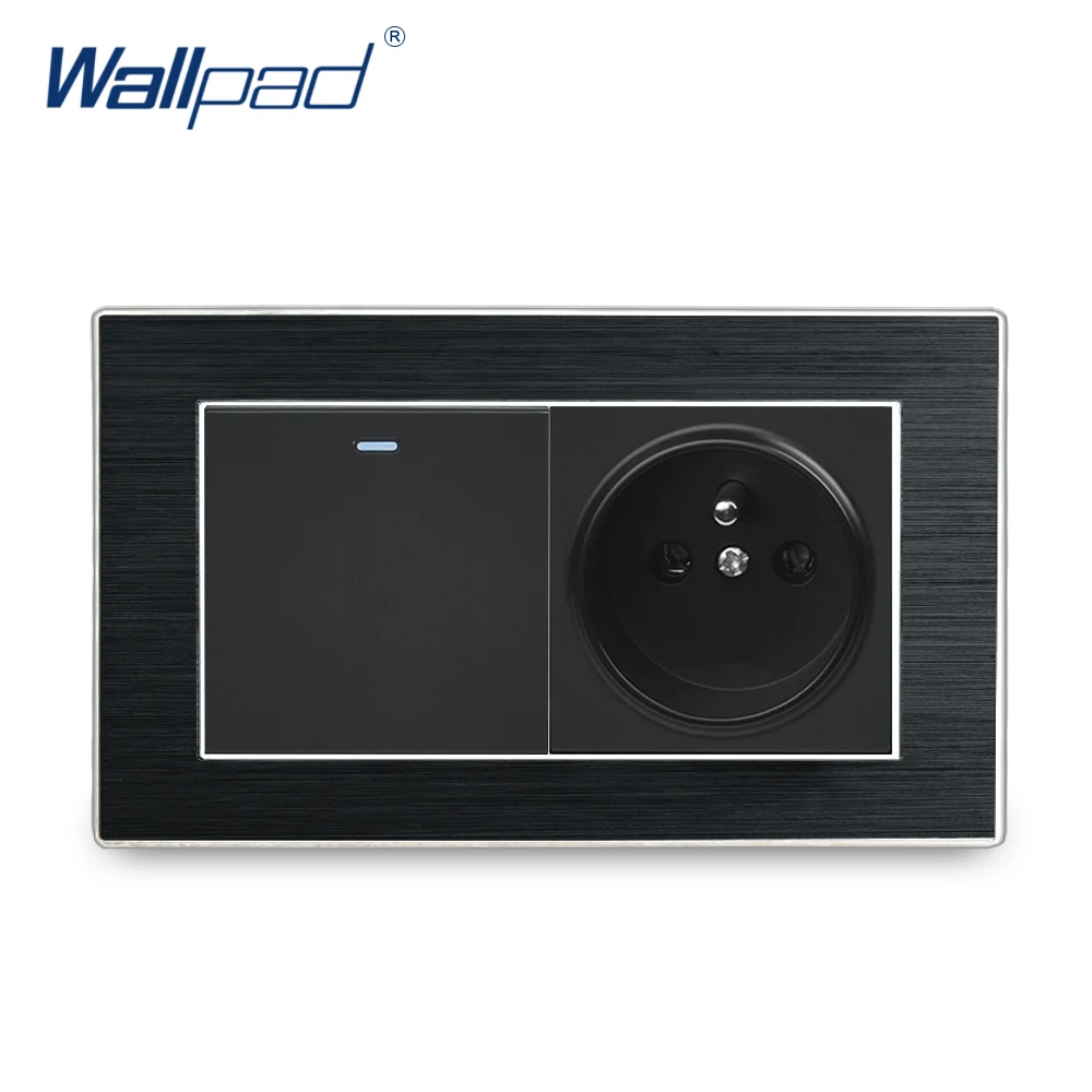 1 Gang 2 way Switch + French Socket Wallpad Luxury Satin Metal Panel On