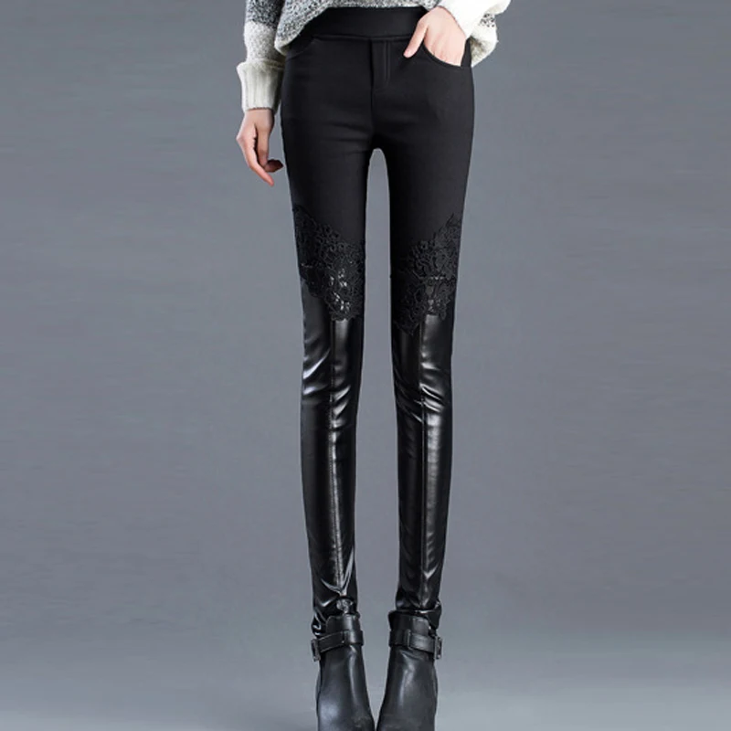 Najtaniej Nowy w stylu królowej HI Q koronki Skinny spodnie skórzane kobiety jesień i zima legginsy Plus rozmiar szczupła mody trousersSpringXQ2005