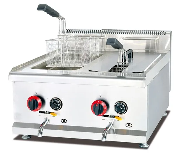14l Capacity Counter Top Gas Deep Fryer With Two Tank And Two