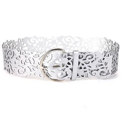 Женский модный ремень с цветочным узором, резные ремни из искусственной кожи для джинсов, высокое качество, Женские винтажные ремни - Цвет: SilverE