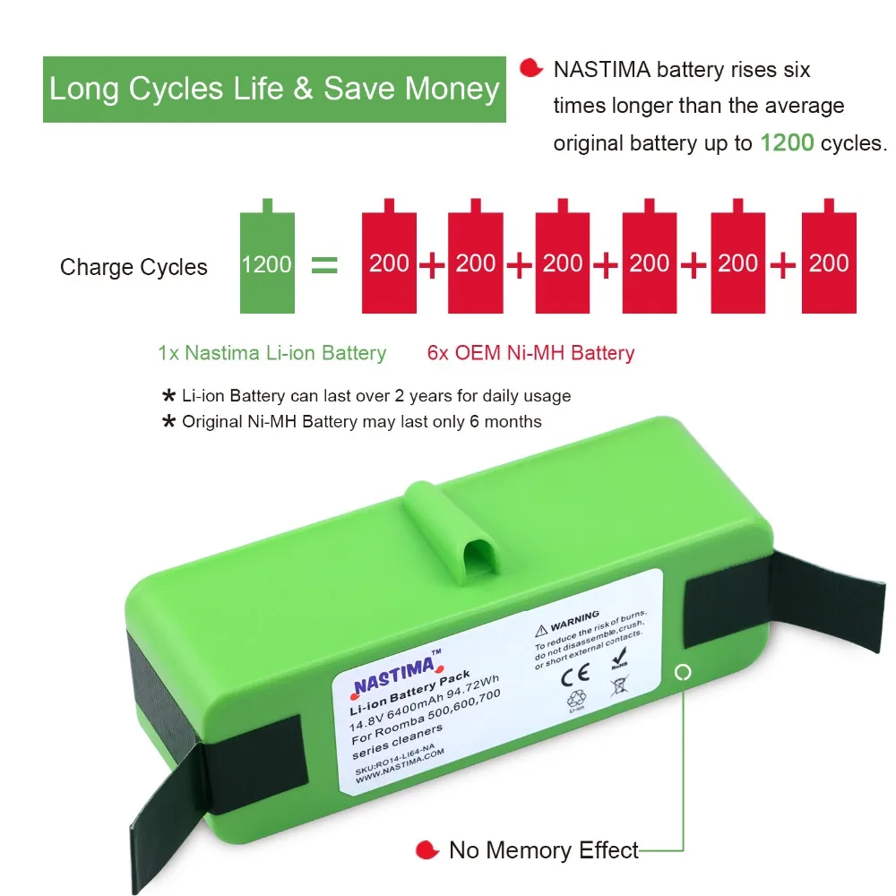 Billige NASTIMA 14,8 v 6400 4400 mAh Lithium Akku Für iRobot Roomba 500 600 700 800 560 Serie 620 650 700 770 780 880