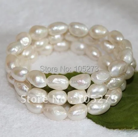 

Genuine 3Strand White Color Genuine Freshwater Pearl Bracelet 7.5'inchs AA 8X12MM Fashion Jewelry Wholesale Free Shipping FN2335