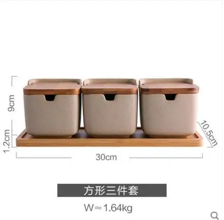 В японском стиле откидная крышка керамическая банка с крышкой набор кухонных принадлежностей слизи контейнеры с крышками - Цвет: 3PCS With tray