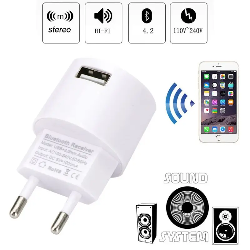 

Bluetooth Receiver V4.2 Audio Adapter EU US Plug USB Charger With 3.5mm Port for Speaker Smartphone Tablet