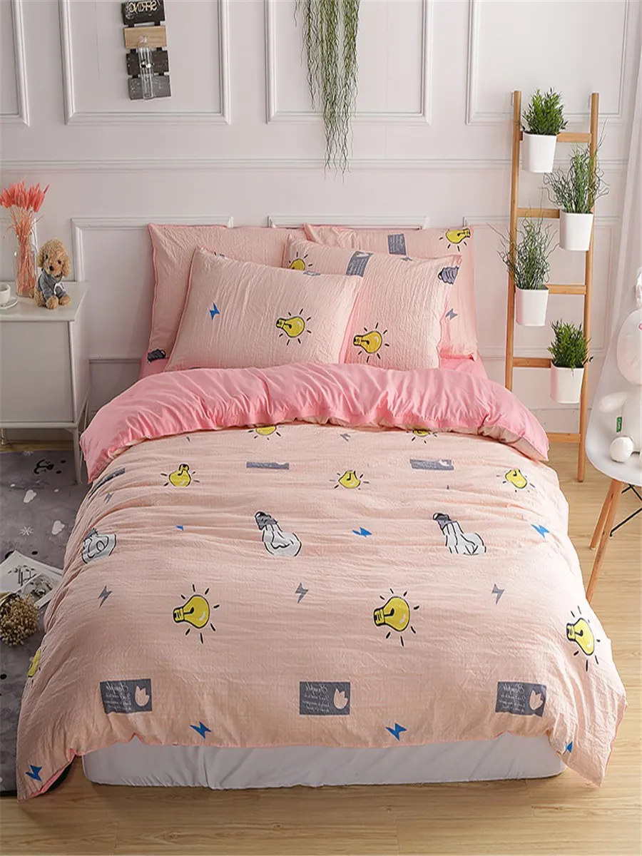 

3/4 Pcs Bedding Set Modern Creative Bulb Pattern Comfy Home Bed Sheet Set