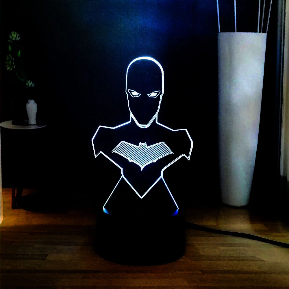 3D иллюзия мультфильм Marvel рисунок акрил 7 цветов изменить RGB атмосферный USB пульт дистанционного светодиодный ночник настроения дети игрушки подарок