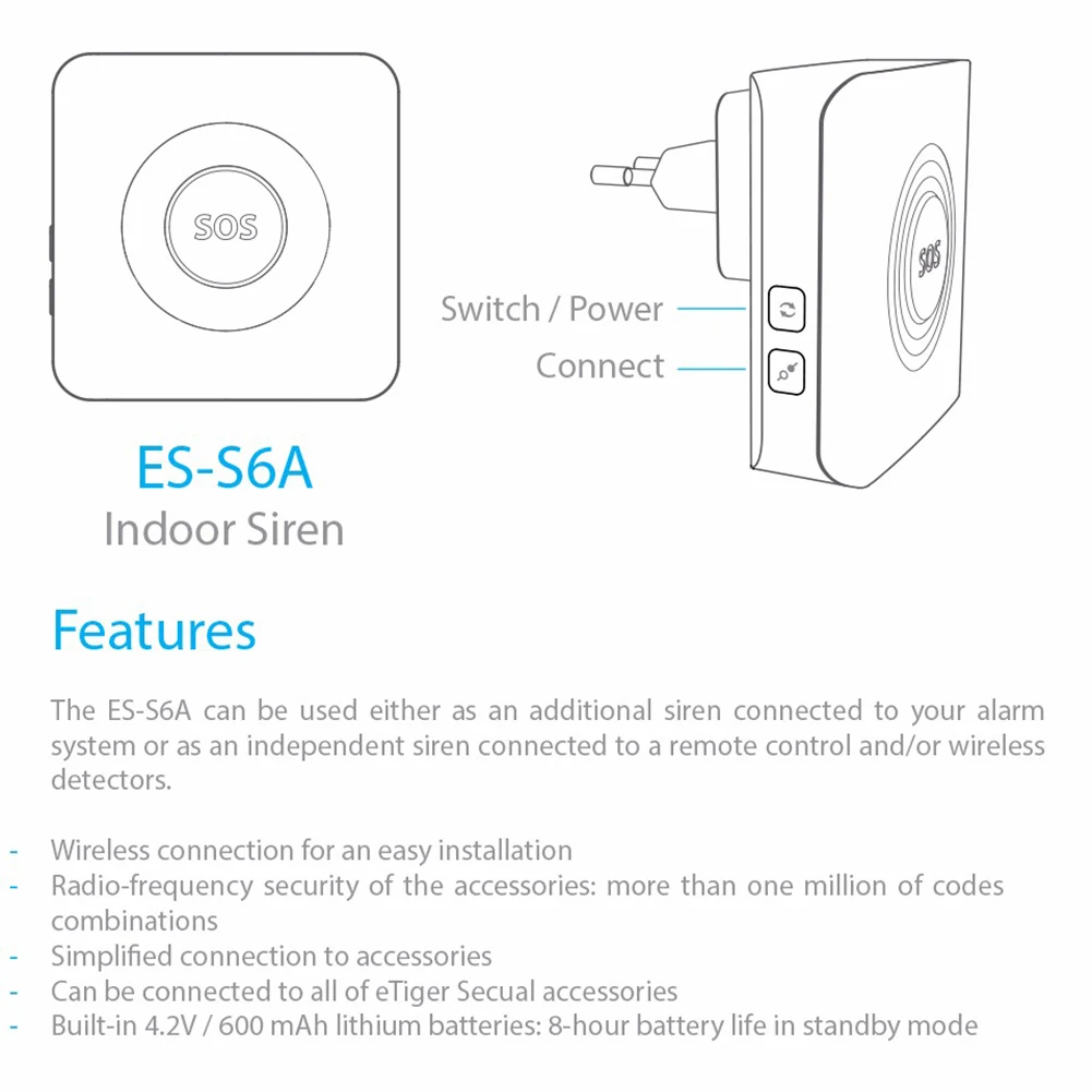 Smarsecur S6A 85Db сирена поставляется со стробоскопическим светом Беспроводная сирена для системы сигнализации Smarsecur H6(Eu Plug