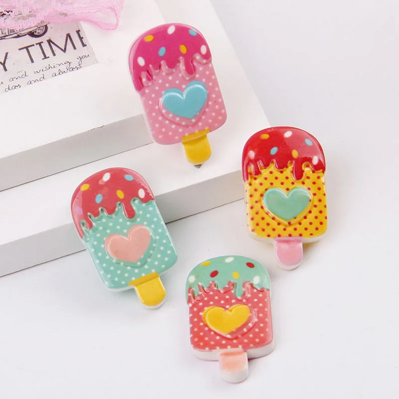 

New Fashion Mix Color 21*35mm 20pcs Flatback Resin Kawaii Ice Cream Cabochon Scrapbooking Crafts For Phone Accessories