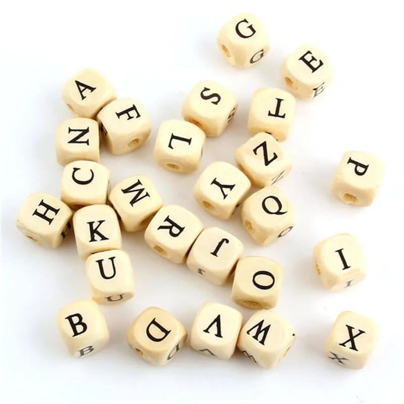 

100pcs 10mm Natural Wooden Alphabet Spacer Beads For Baby Smooth Jewelry Making DIY Random send Letter Wholesale