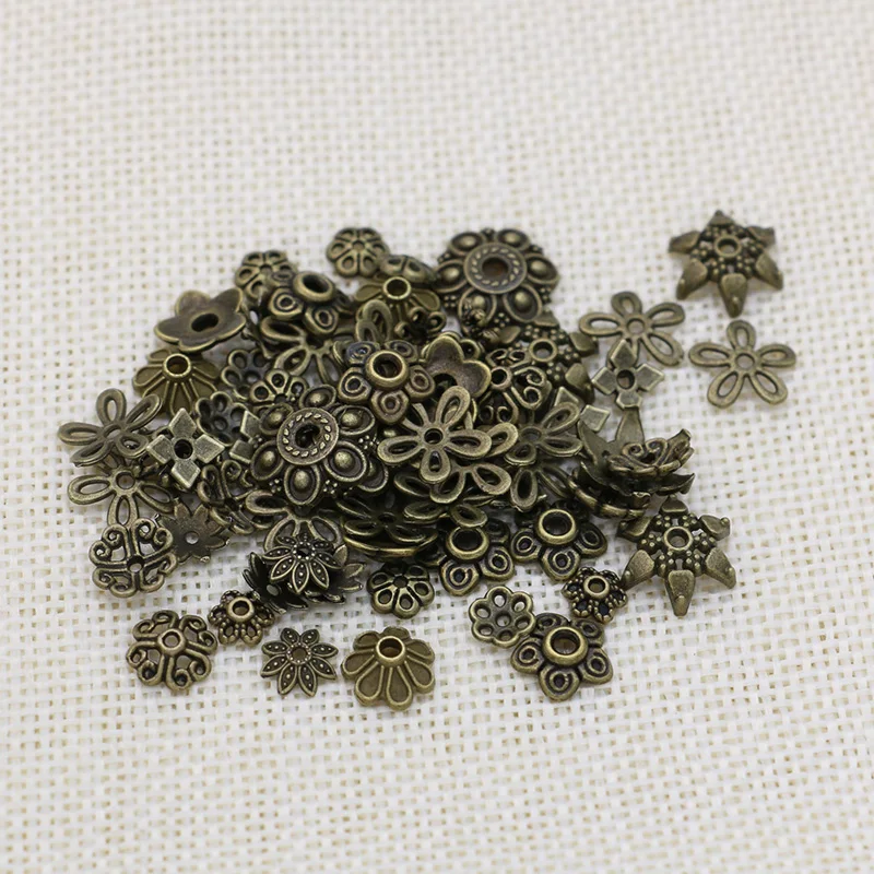 Mieszane Antique brąz platerowane kwiat czapki dla Biżuteria Making bransoletka akcesoria odkrycia DIY 150pcs/lot -