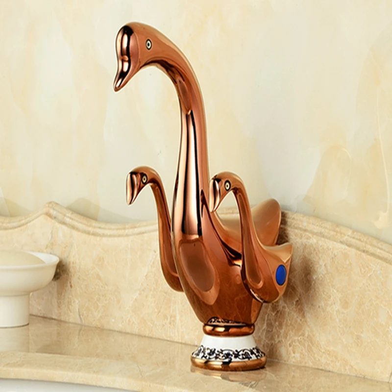 Wholesale And Retail Luxury Rose Golden Solid Brass Bathroom Faucet
