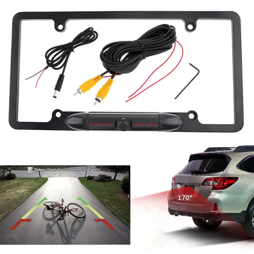 DC 12V CMOS Car License Plate Frame Rear View Camera 170 Degree Night