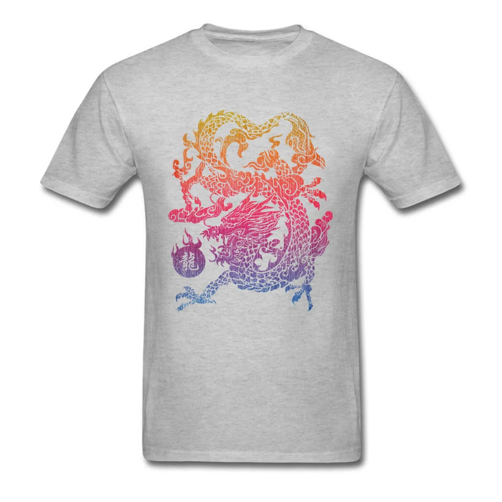 High Quality Printed Custom T-Shirt O Neck Pure Cotton Young Tees Short Sleeve Thanksgiving Day Custom Tops Shirts Chinese Dragon Eat The Sunset Colourful grey