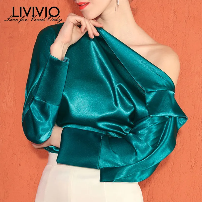 

[LIVIVIO] Off Shoulder Elegant Womens Top Shirt Long Sleeve Ladies Tops Solid Streetwear Vintage Korean Fashion Clothing Spring