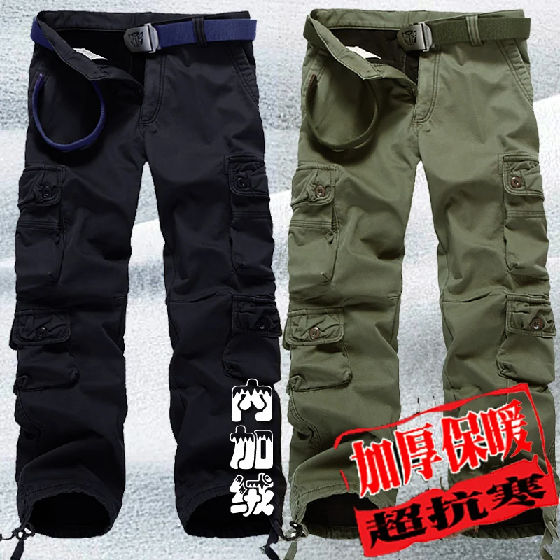

MIXCUBIC 2018 winter army tactical Plus velvet loose pants Multi-pocket washing warm Thicken black cargo pants men size 29-40