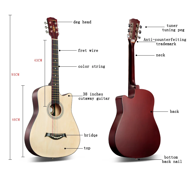 Эндрюс 38 дюймов классический цвет липа Классическая акустическая гитара