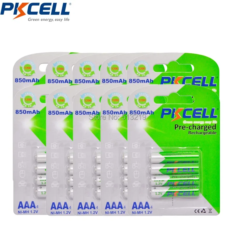 

PKCELL 850MAH 1.2V AAA rechargeable batteries AAA precharge NI-MH battery LSD for flashlight toys 40PCS/10card