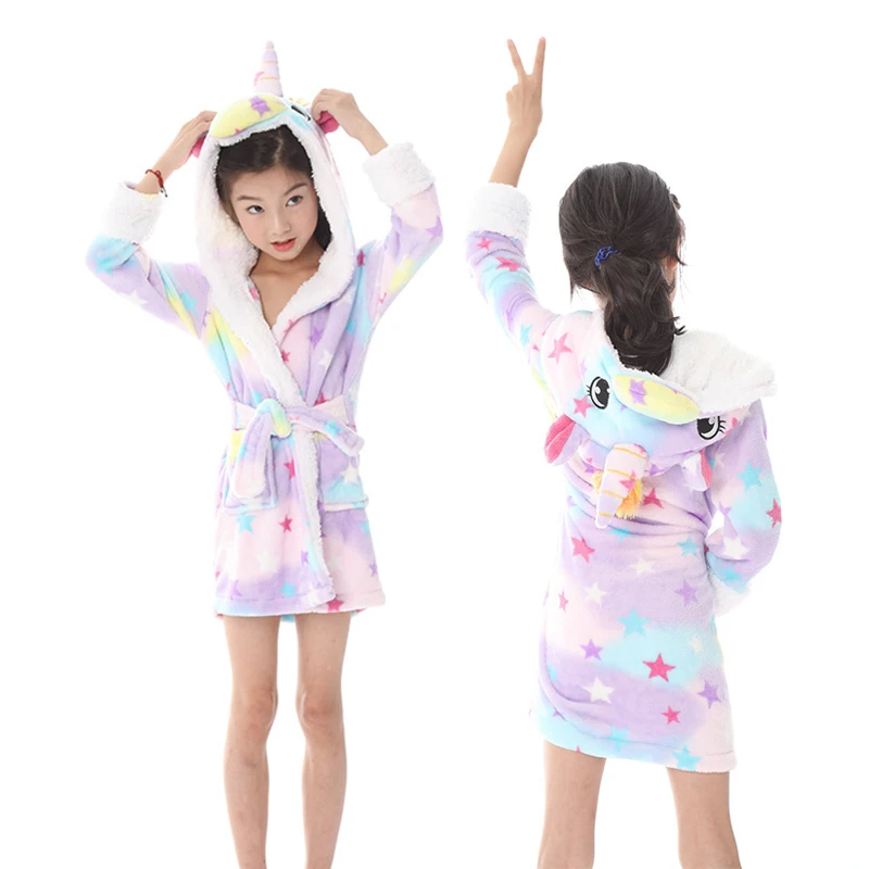 Новинка; банные халаты для маленьких девочек с единорогом; детский балахон с капюшоном; детский фланелевый банный халат; Пижама с рисунком панды; одежда для сна - Цвет: star tenma