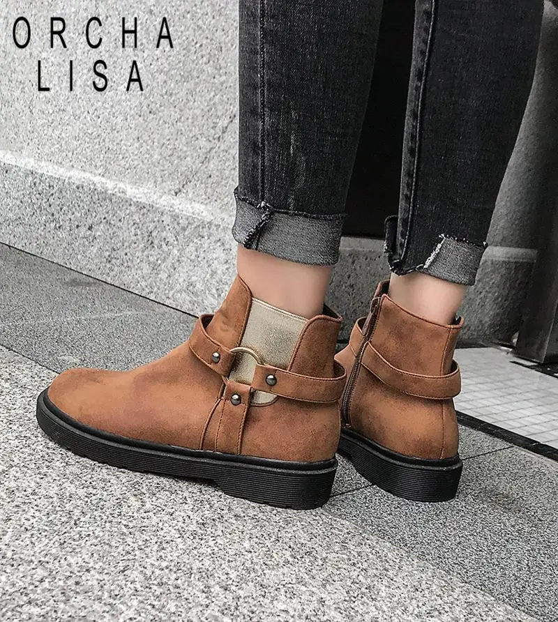 round toe flat ankle boots