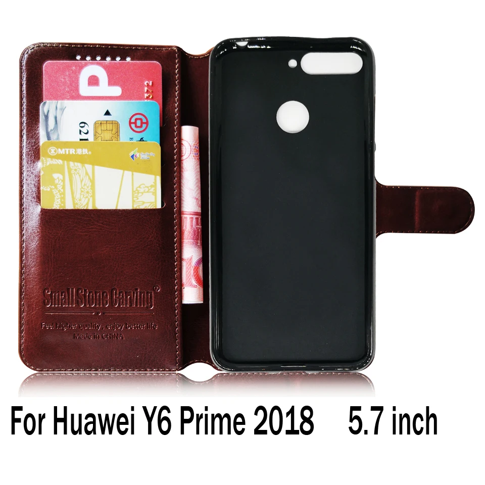 Кожаный чехол Y6 Prime 2018 для Huawei Y 6 Классические однотонные чехлы бумажники с