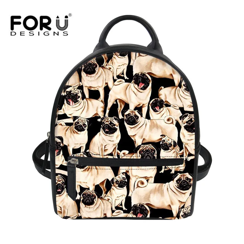 FORUDESIGNS милые Мопсы ПУ рюкзак для девочек с коллажем собаки школьные Мини рюкзаки
