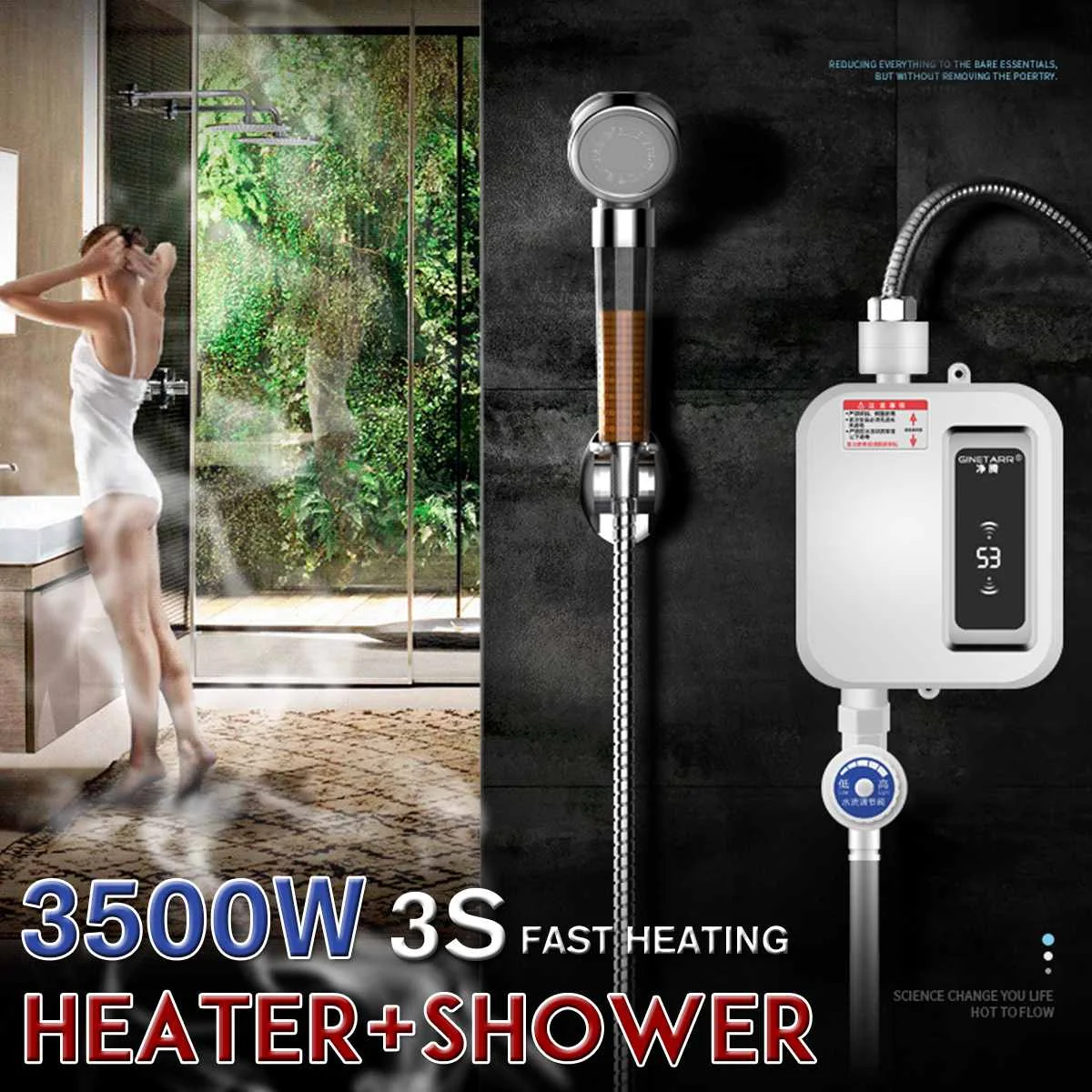 

3500W Electric Water Heater Instant Tankless Water Heater 110V/220V Temperature display Heating Shower Universal LCD display