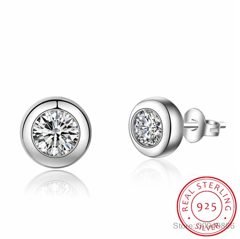 

Classic Fashion 925 Sterling Silver Earrings Zirconia Round Stud Earrings For Women pendientes mujer moda S-E460