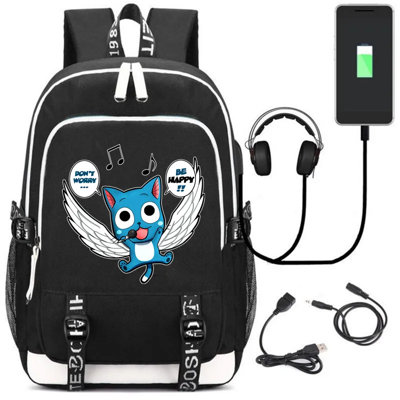 

Fairy Tail Happy Dragon Ball Backpack Rucksack Bag w/ USB Fashion Port / Lock / Headphone interface Students Book Laptop bag