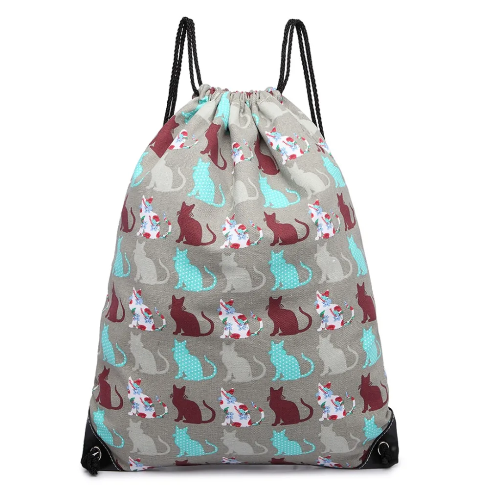 Lightweight drawstring Cat print backpack lively colors bags school