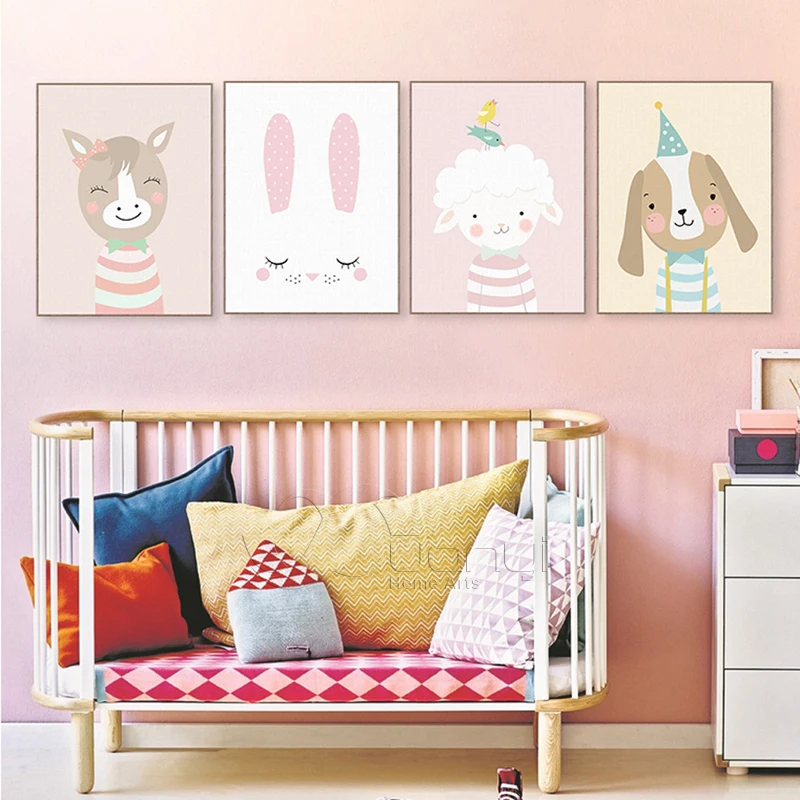 Cute-Cartoon-Animal-Deer-Bear-Dog-Poster-Nordic-Wall-Art-Print-Picture-Canvas-Painting-Kawaii-Baby