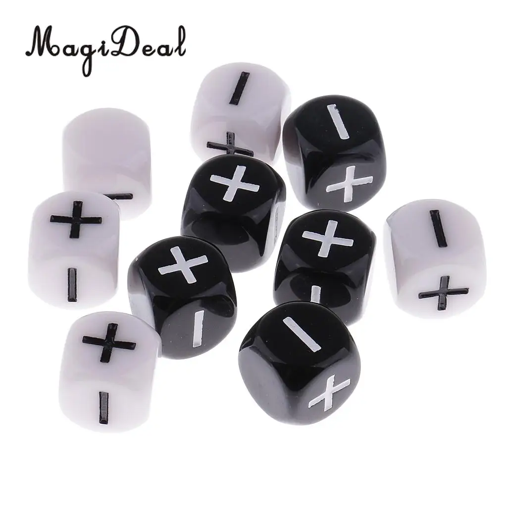 MagiDeal High Quality 10Pcs Plastic 6-Sided Dice Minus Plus D6 for Table Games D&D MTG RPG Gaming School Party Bar Game Props
