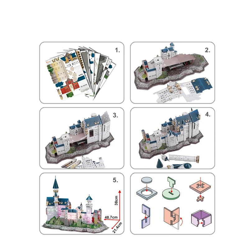 Классический пазл 3D головоломка город Германия Лебедь камень замок просветить Строительство Кирпич игрушечные масштабные модели наборы строительных бумаги