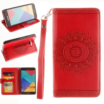 

100pcs/lot Free shipping Embossed flower 2 card+photo frame leather skin cover case for Samsung Galaxy A3 A5 2016 A310 A510
