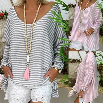 

womens tops and blouses Loose Plus Size Stripe Long Sleeve O-neck Pullover Tops womens shirts blusas mujer de moda 2019