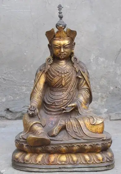 

song voge gem S7273 14"Tibet Bronze gilded buddism Padmasambhava Guru Rimpoche Lotus Teacher Statue