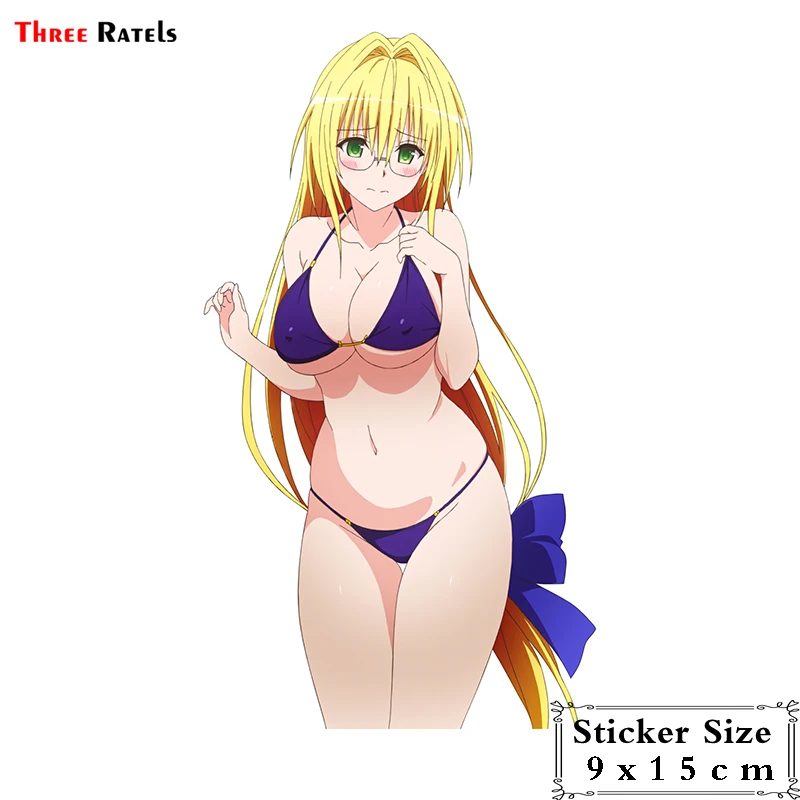 Three Ratels TRL599# 9x15cm Anime Sexy Beauty Girl With Bikini And Yellow  Long Hair Funny Car Stickers Styling Removable Decal