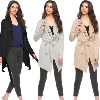 

2019 autumn new women jacket excellent large size loose scrub lapels belt long sleeve ladies coat party fashion clothing