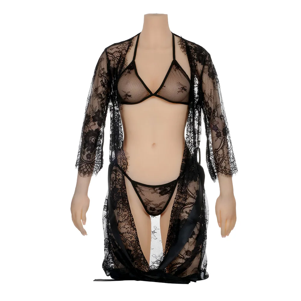 

Sexy Lace Sleepwear Lace V-neck Nightwear Women's Kimono Robe Babydoll Sheer Nightwear Night Robe Sleep Dress
