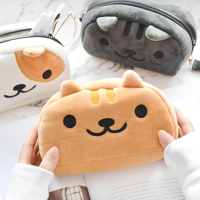 

1Pcs Cartoon Kawaii Pencil Case Cartoon Cat Plush Large Pencil Bag For Kids Children School Supplie Stationery BD20