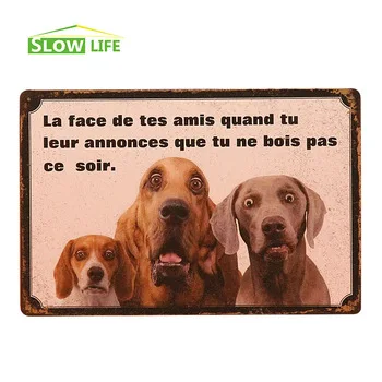 Three Surprised Dog Metal Tin Sign Bar/Cafe Wall Decor Metal Sign Vintage Home Decor Metal Plaque Retro Painting Art Poster