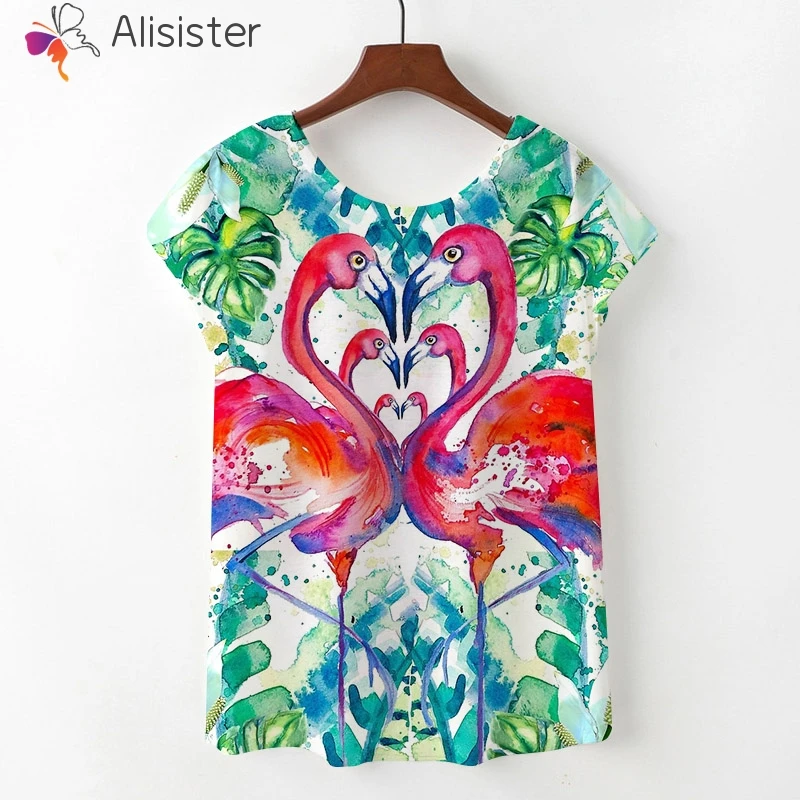 

Summer Women Flamingo T Shirt Harajuku Kawaii Femme Short Sleeve O-neck Women's Clothing Lovely Flamingo Shirts Female Tops