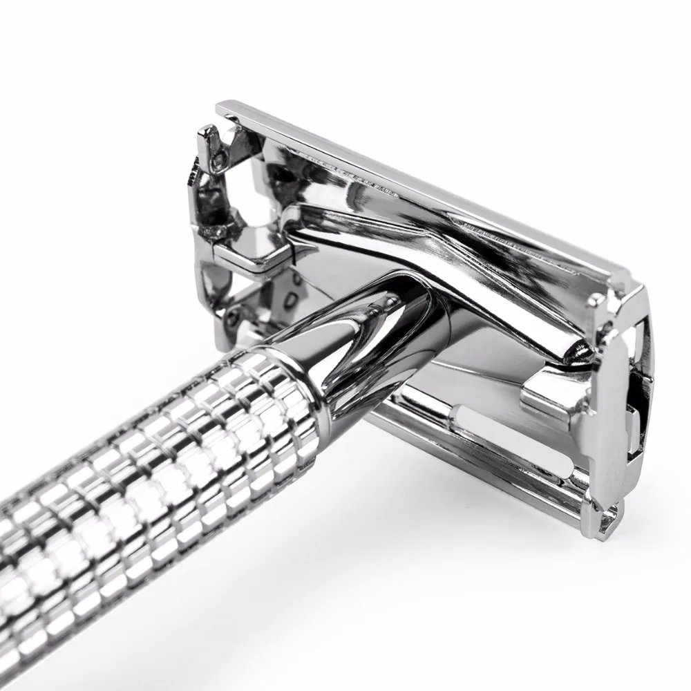 Qshave Double Edge Safety Razor Long Handle Butterfly Open Classic Safety Razor silver color, 1