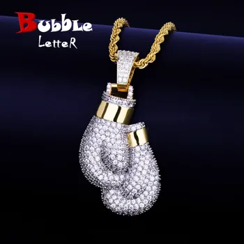 Bling Boxing Gloves Pendant Necklace & Pendant Charm Free Rope Chain Gold Color Iced Cubic Zircon Men’s Hip hop Jewelry