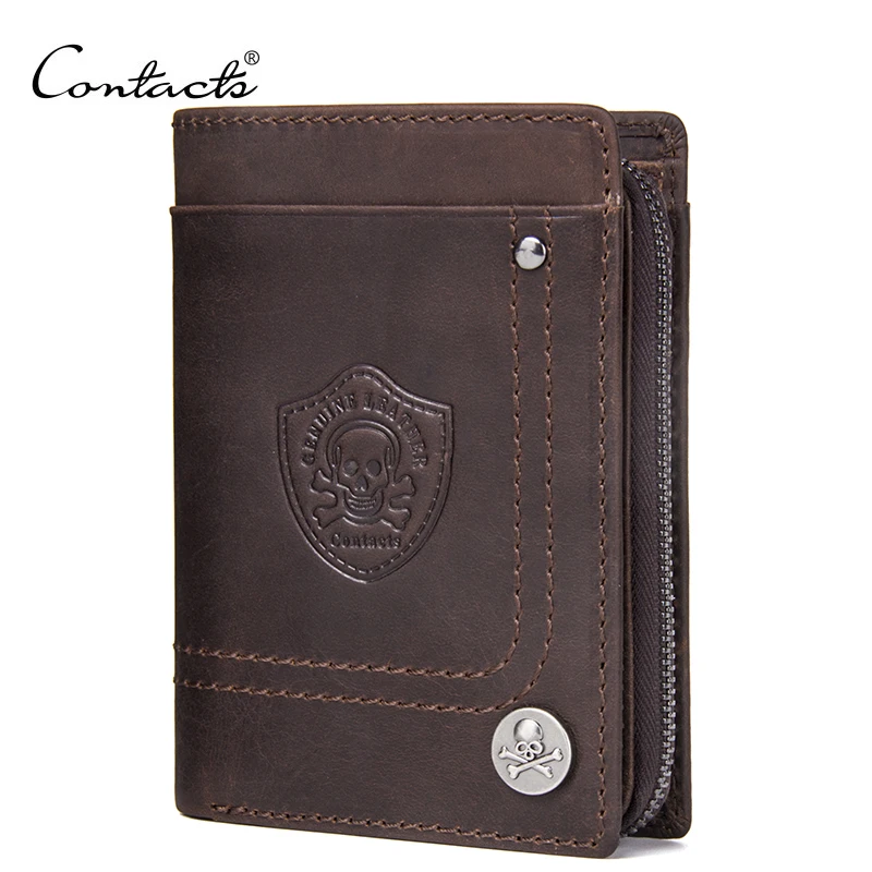 

Brand Design CONTACT'S Wallet Genuine Cow Leather Men Wallets Vintage Portomonee PORTFOLIO Slim Mini Purse Vallet Money Bag and