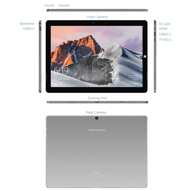 Teclast X6 Pro 2 en 1 Tablet 8 GB RAM 256GB SSD 12,6 Inch 1920*2880 FHD IPS Intel m3-7Y30 Windows 10 tableta de pantalla táctil USB3.0